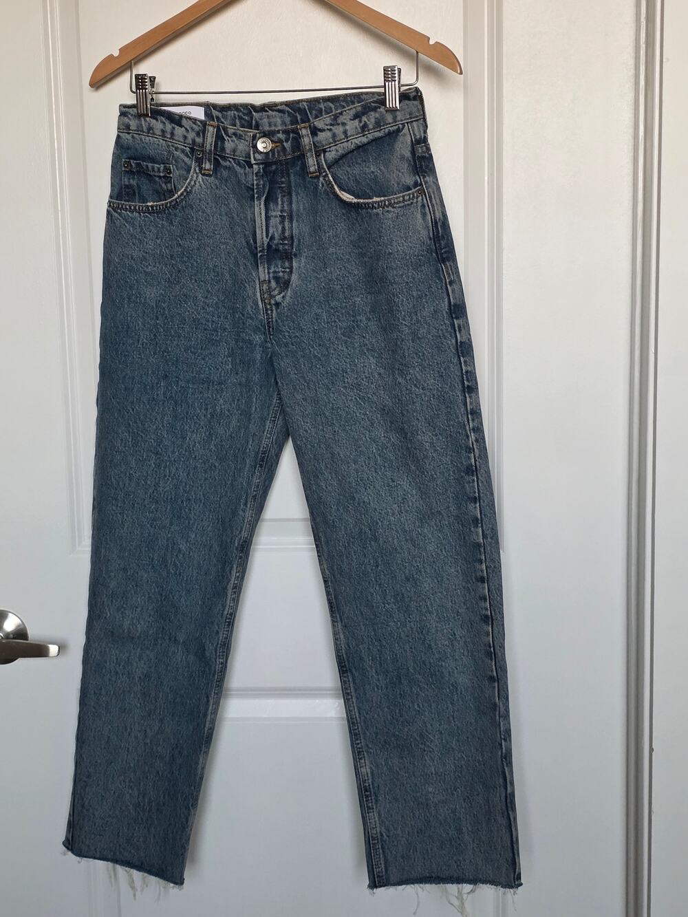 De rococo No.5 High Waist Straight Cropped Jeans in Vintage Blue